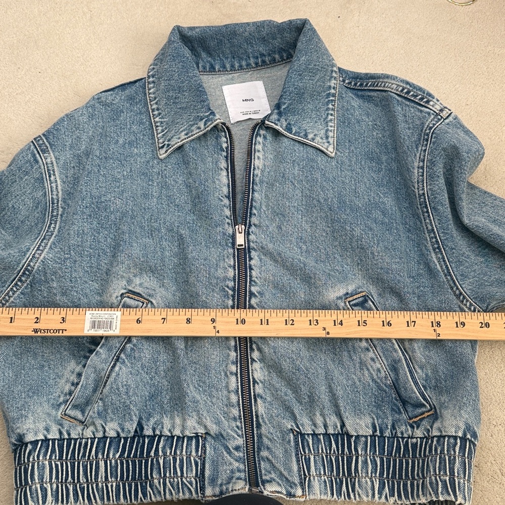Mango Denim Cropped Bomber Jacket in Medium Vintage Blue Size Medium - Picture 8 of 10